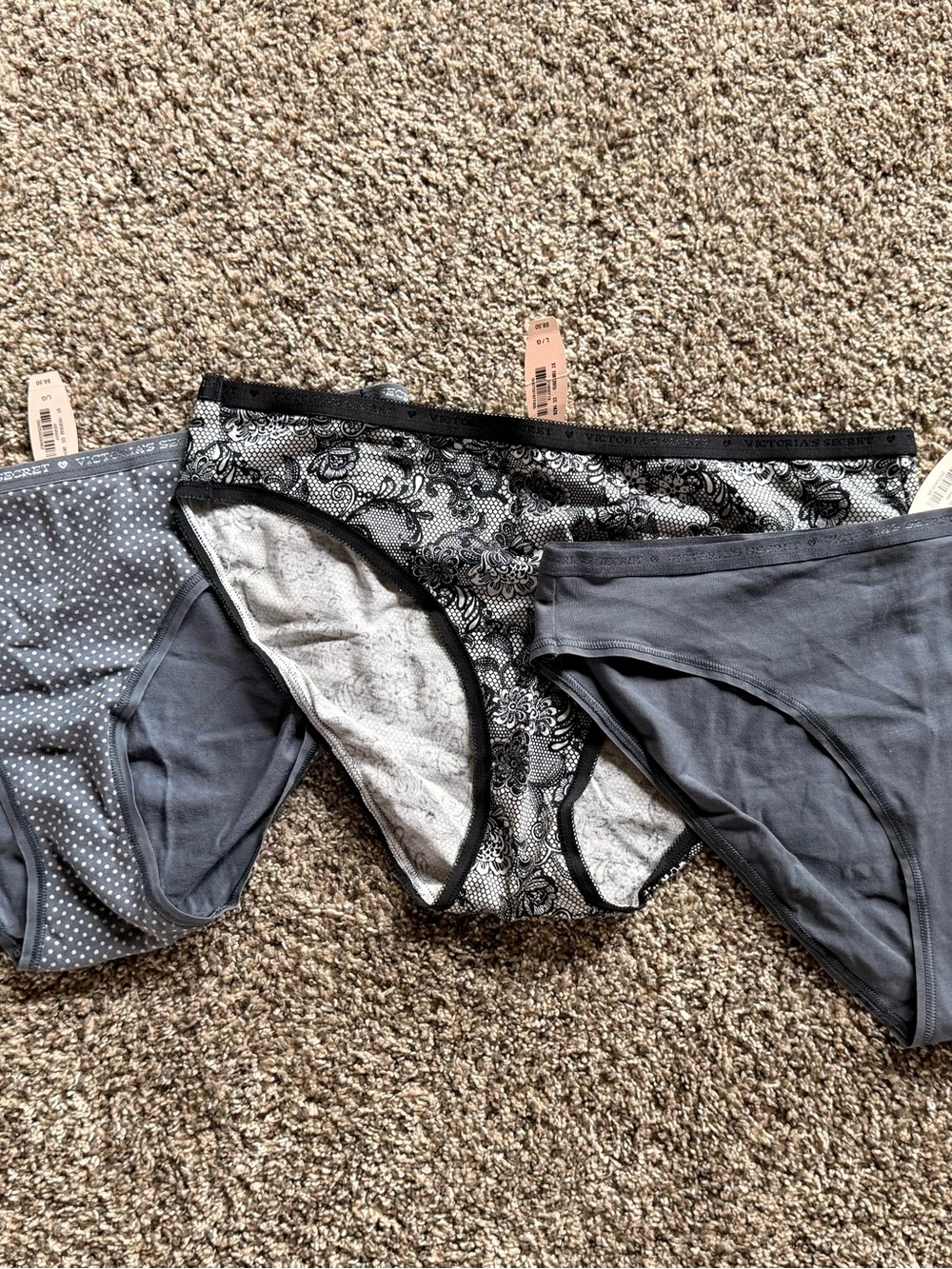 Victoria's Secret Gray & Black Bikini Brief Trio - NWT